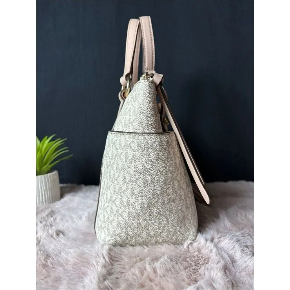 Michael Kors Sullivan Small Logo Top-Zip Tote Bag - Vanilla / Soft Pink Blush